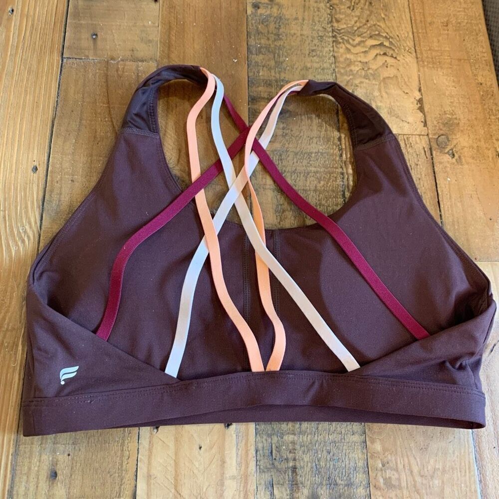 Fabletics Boost Medium Impact Sports Bra Brown Maroon Pink Melon Size Lg NWOT - Picture 8 of 13